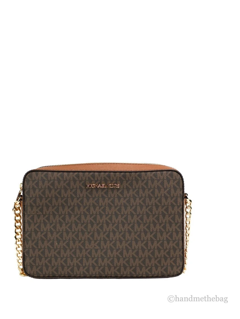 Michael Kors Women'S Jet Set East West Crossbody Handbag Saffiano, Brown Gold, Large