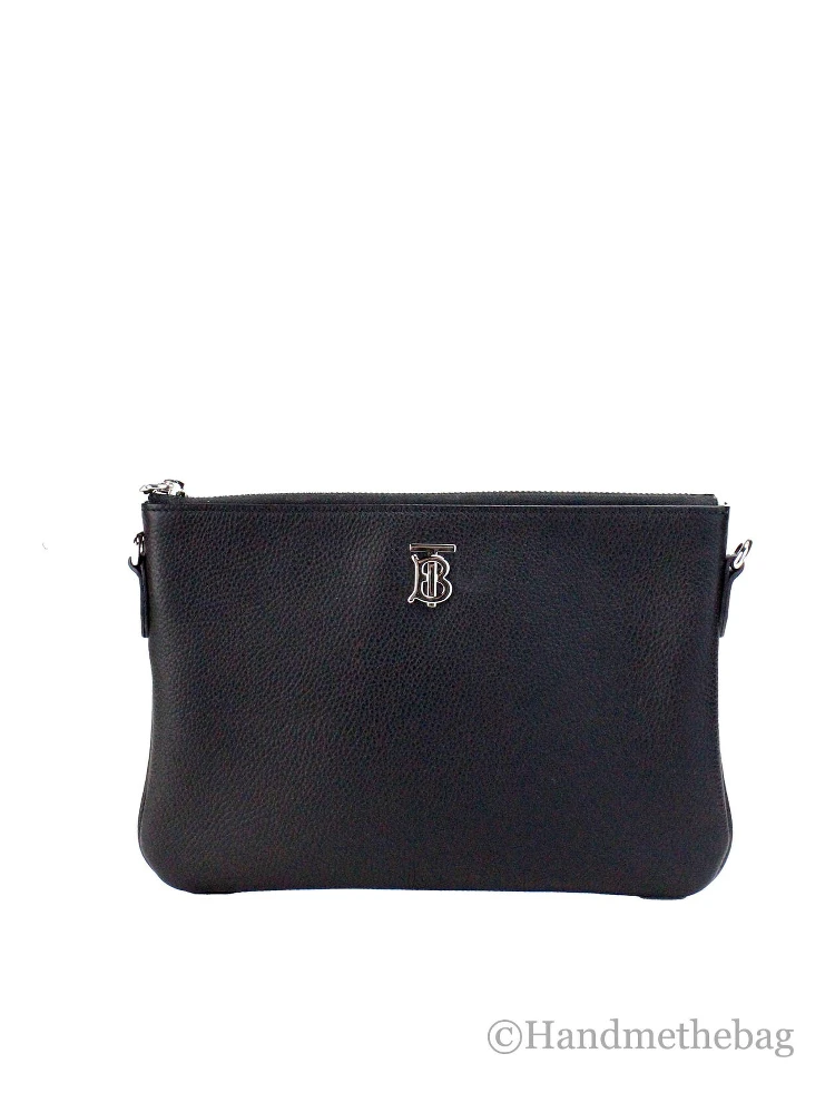 Burberry Peyton Monogram Black Leather Pouch Crossbody Bag Purse