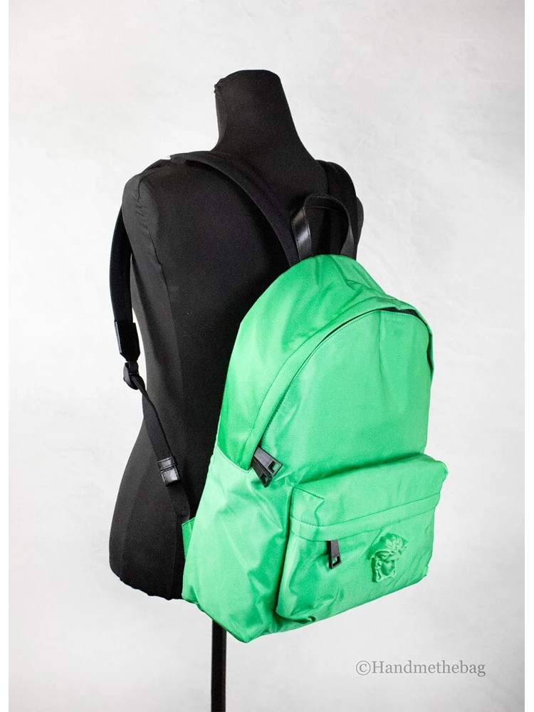 Versace Large Bright Green Nylon Fabric Medusa Shoulder Backpack Bookbag alternative