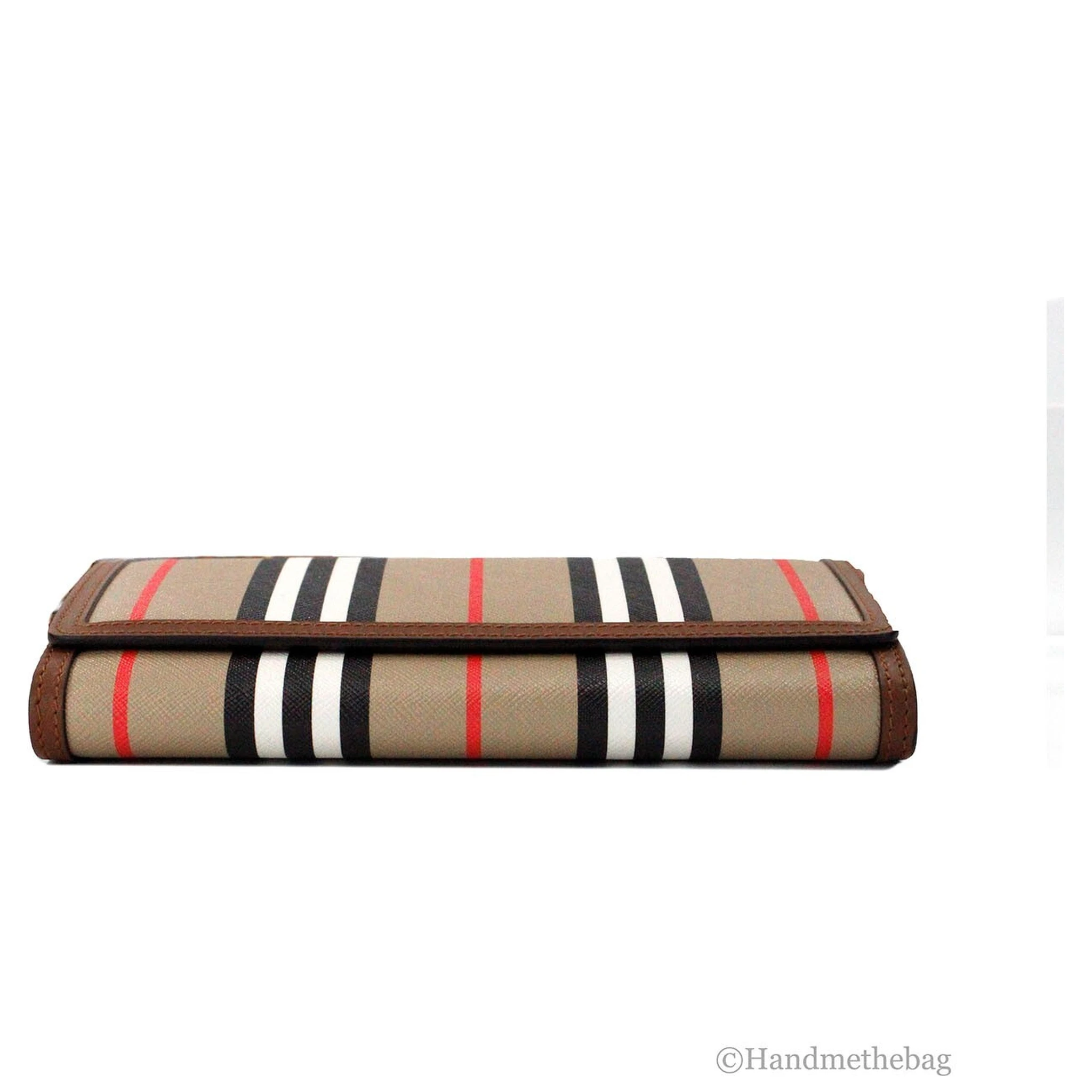Burberry Hannah Icon Stripe Archive Tan E-Canvas Leather Wallet Crossbody Bag