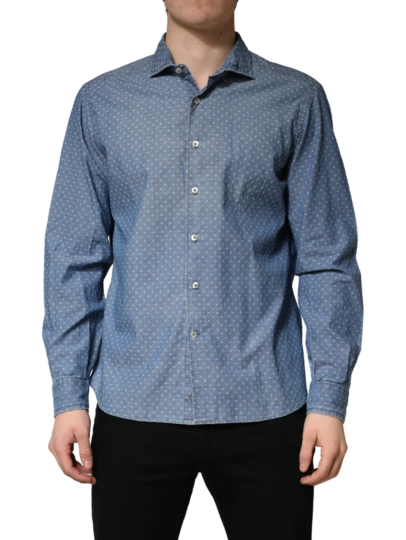 Blue Long Sleeve Collared Casual Shirt