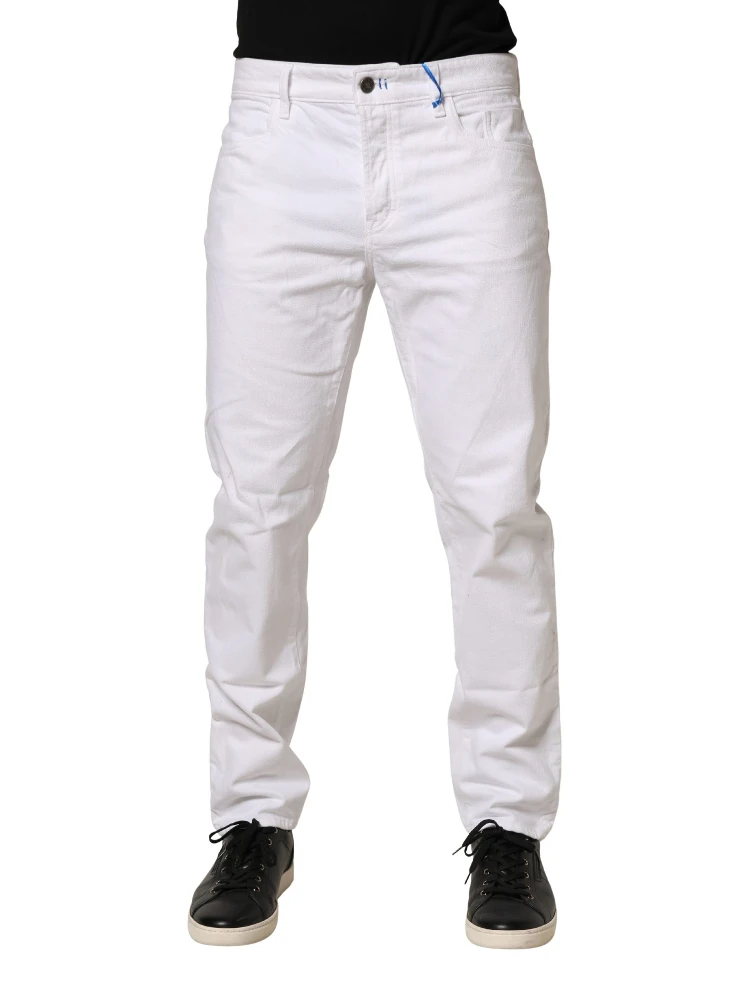 White Mid Waist Cotton Skinny Denim Men Trouser Jeans