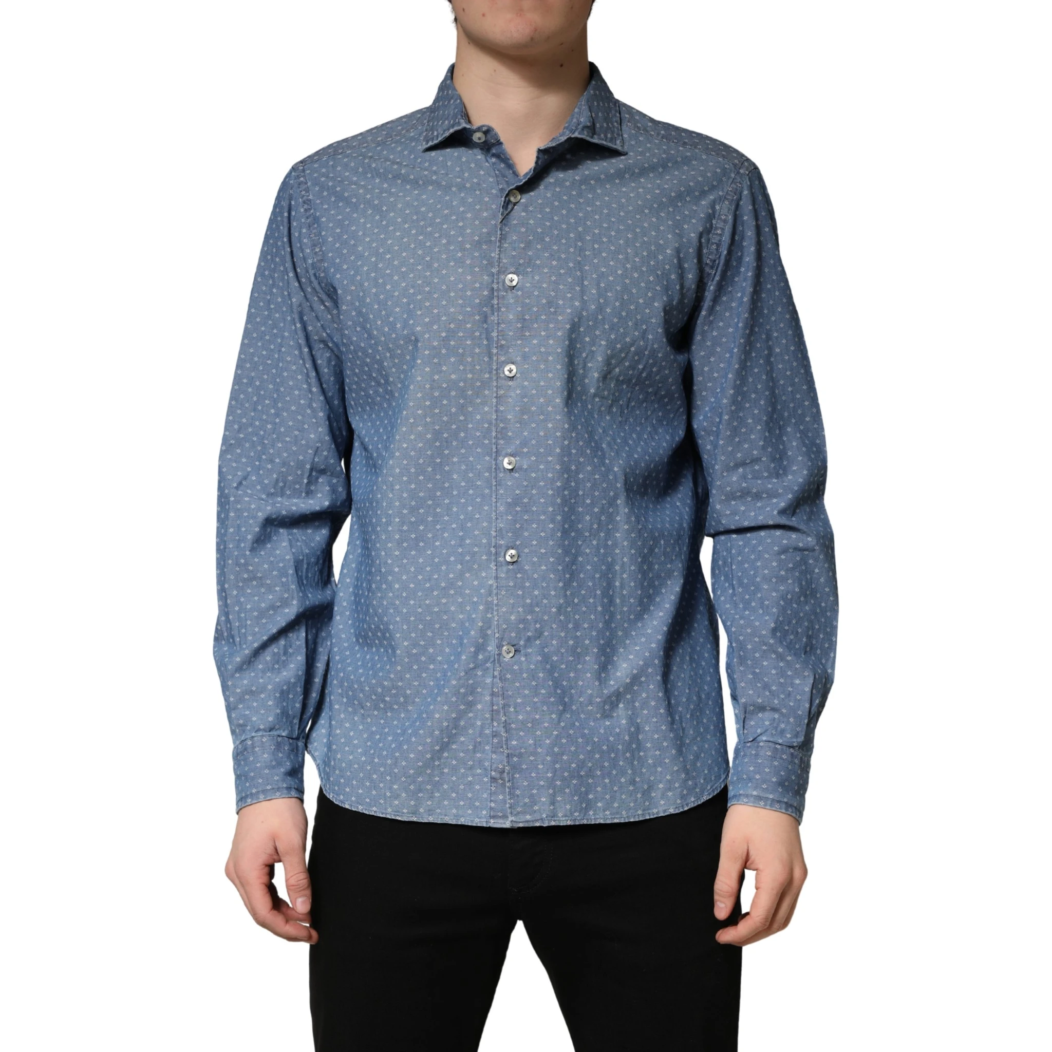 Blue Long Sleeve Collared Casual Shirt