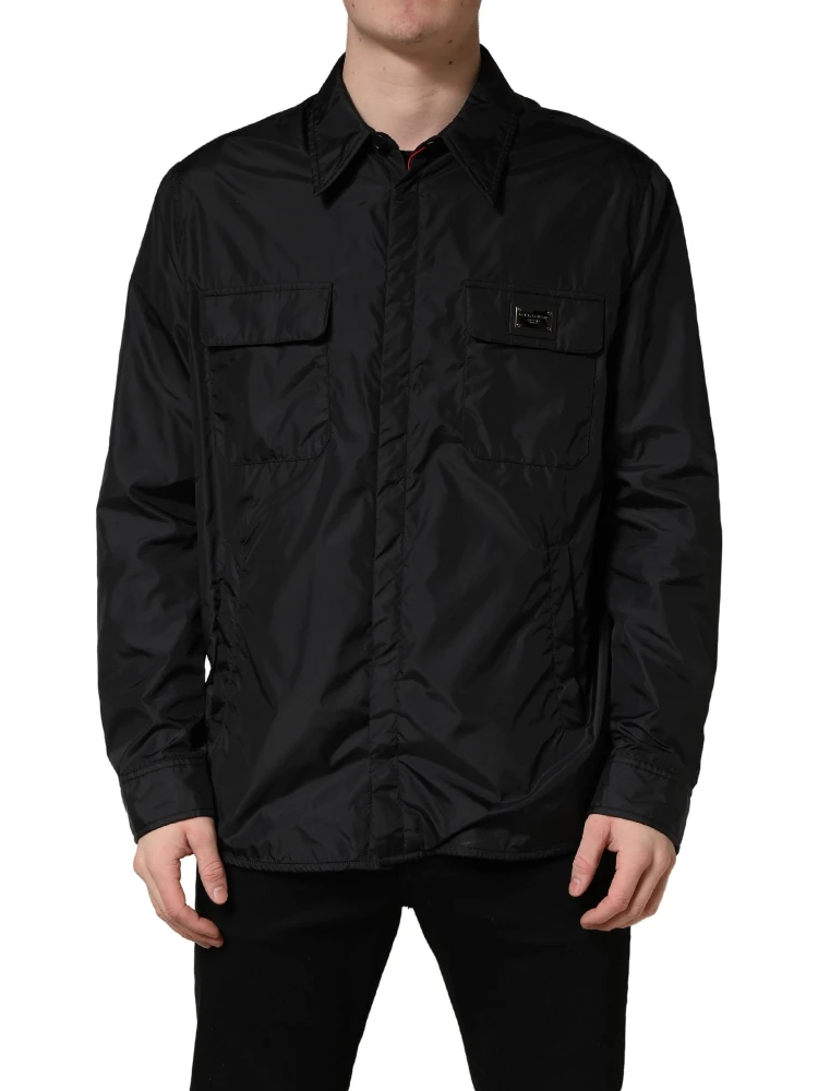 Black Logo Plaque Long Sleeves Shirt Jacket