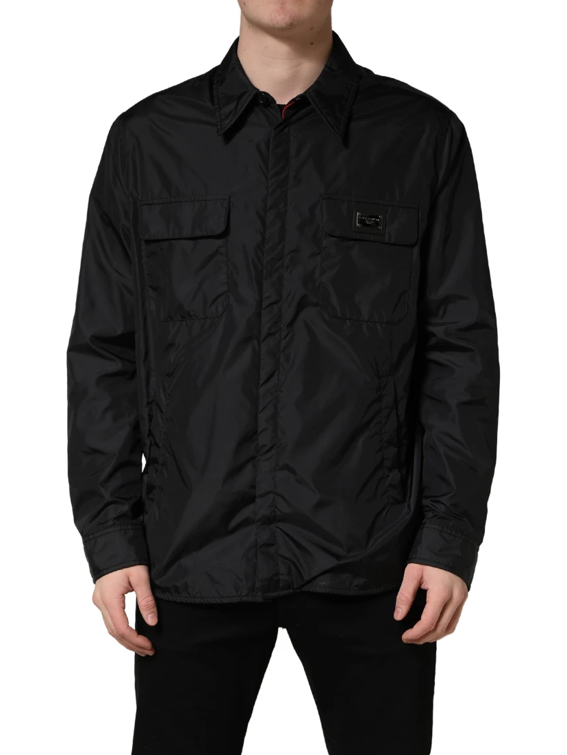 Black Logo Plaque Long Sleeves Shirt Jacket