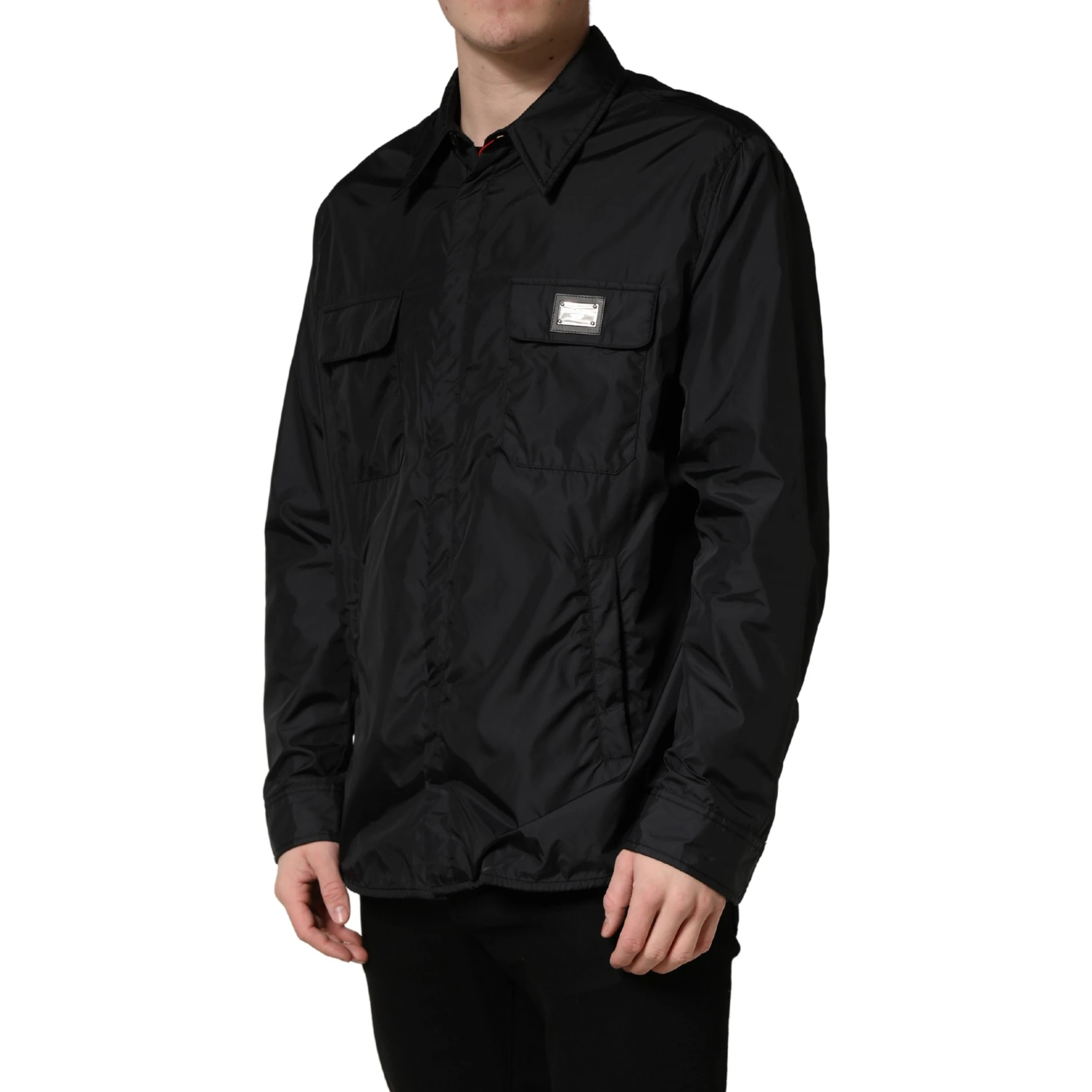 Black Logo Plaque Long Sleeves Shirt Jacket
