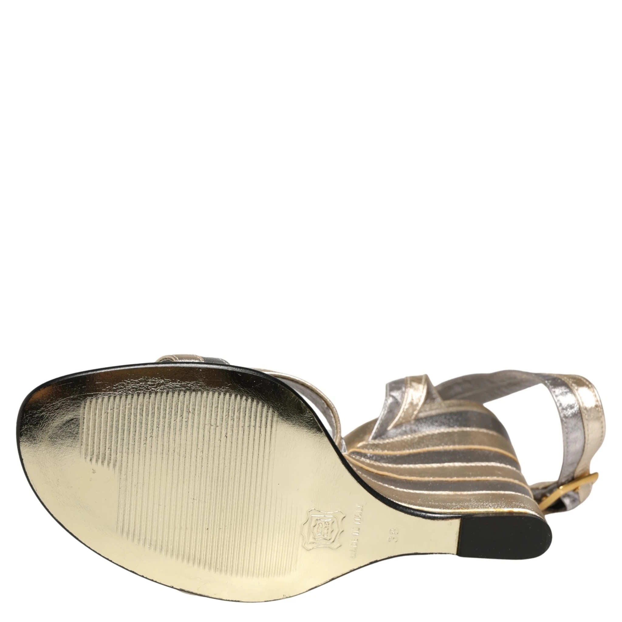 Gold Silver Leather Wedge Heels Sandals Shoes