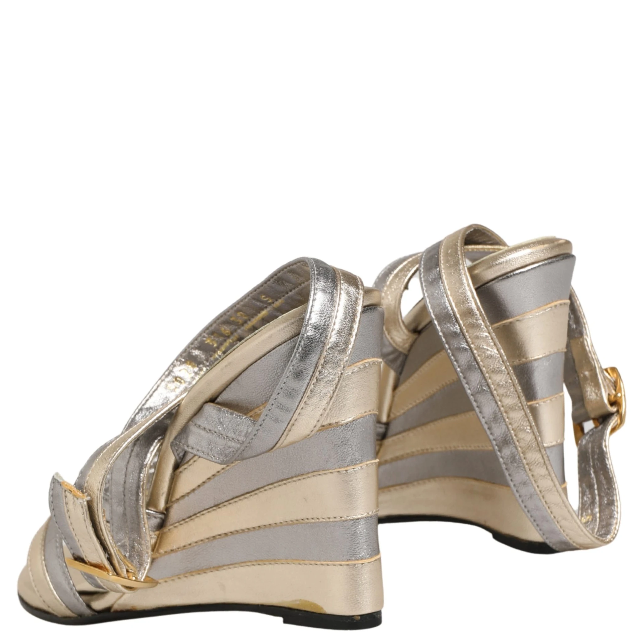 Gold Silver Leather Wedge Heels Sandals Shoes