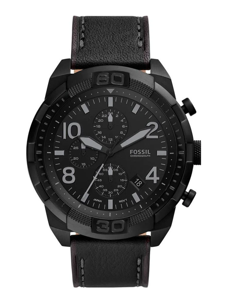 Black Leather Sport Watch