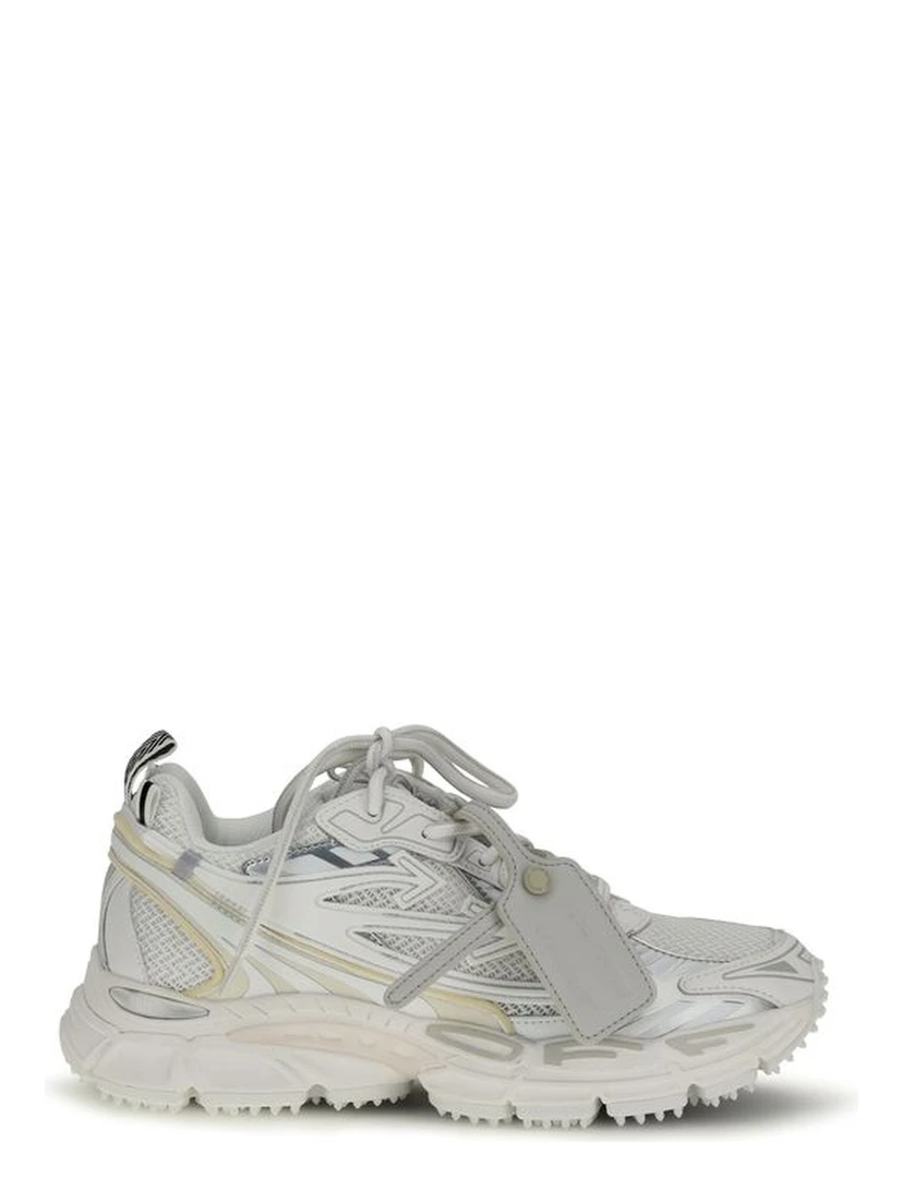 White Polyurethane Athletic Sneakers