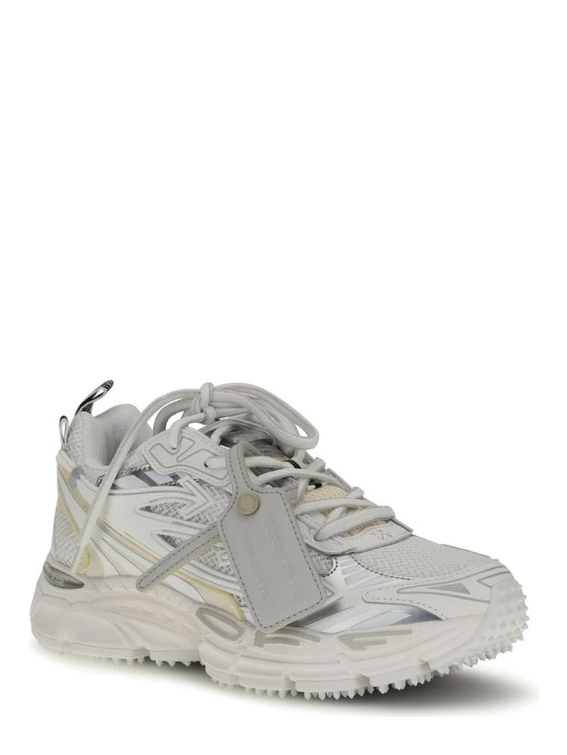 White Polyurethane Athletic Sneakers