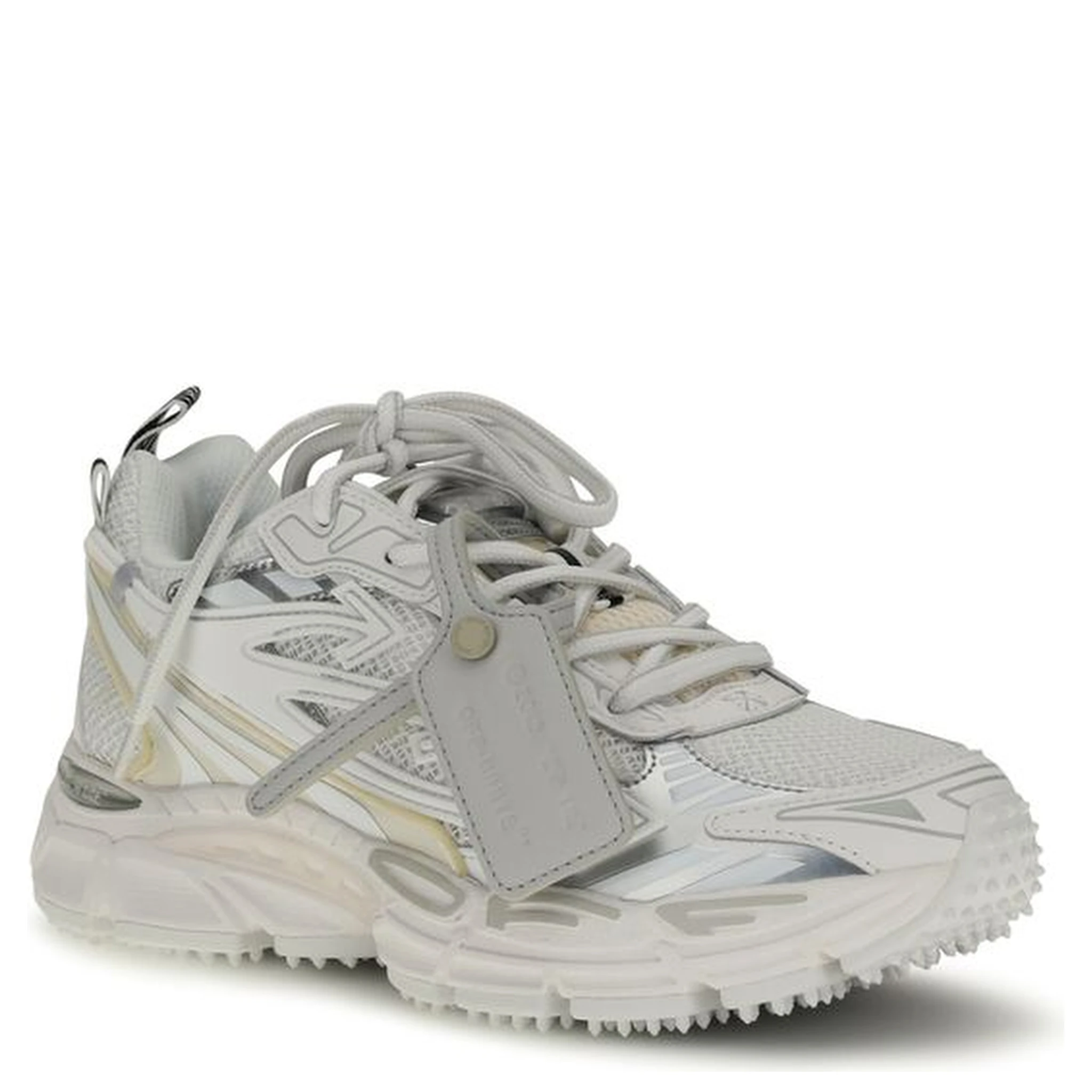 White Polyurethane Athletic Sneakers
