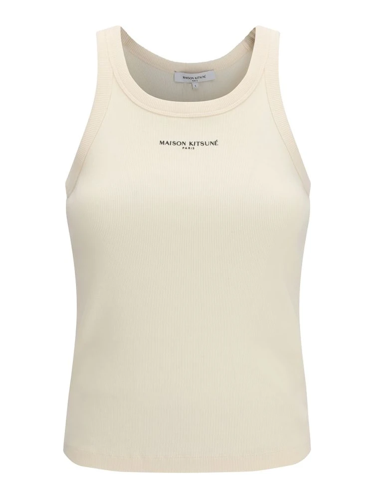 Beige Cotton Sleeveles T-Shirt