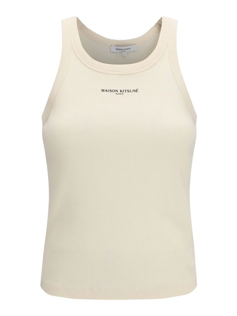 Beige Cotton Sleeveles T-Shirt