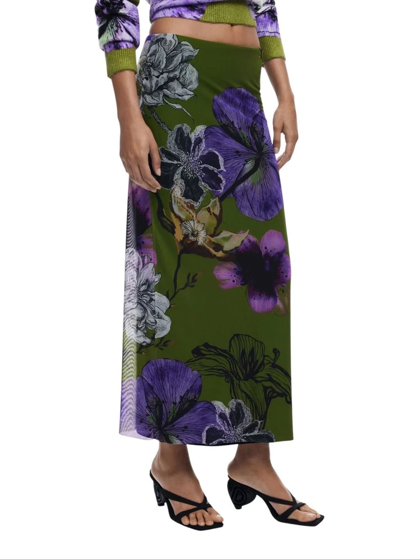 Bicolor Polyester Long Skirt