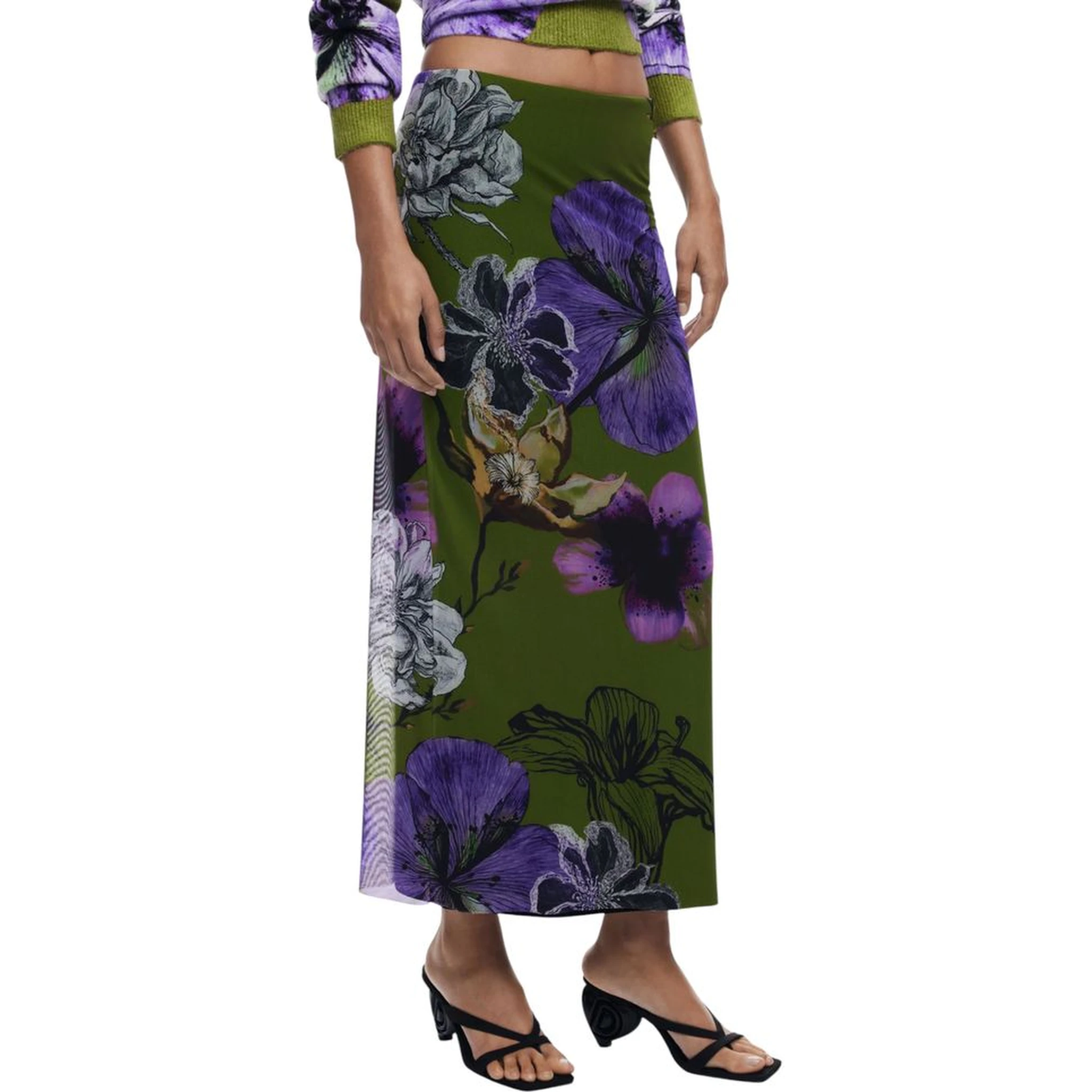 Bicolor Polyester Long Skirt