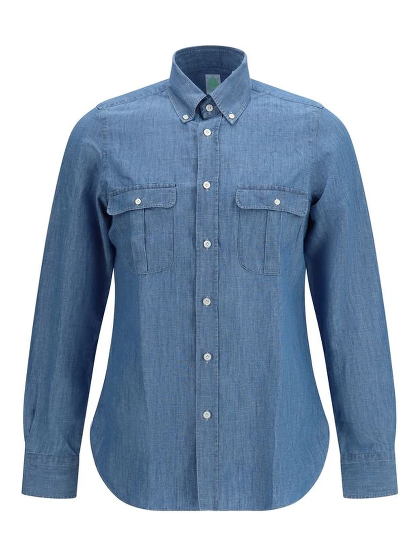 Blue Cotton Dress Shirt