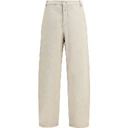 Beige Cotton Casual Pants