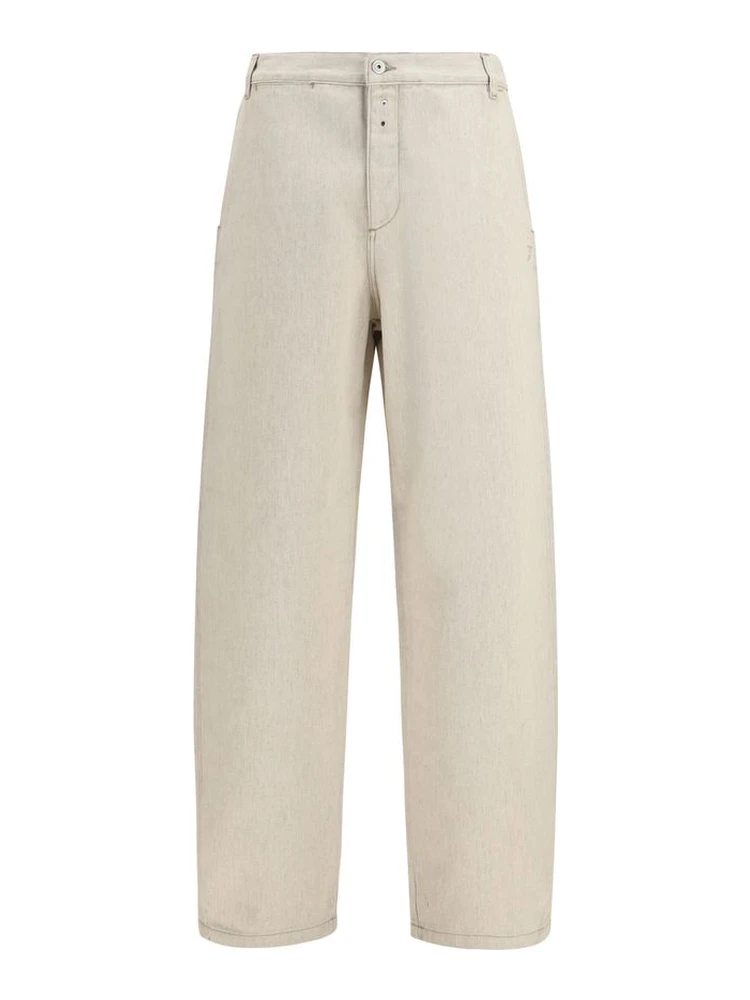 Beige Cotton Casual Pants