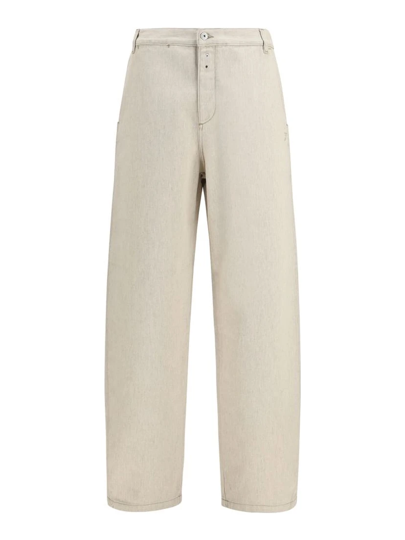 Beige Cotton Casual Pants