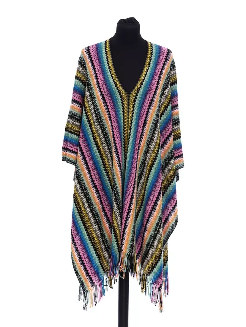 Multicolor Wool Women Poncho