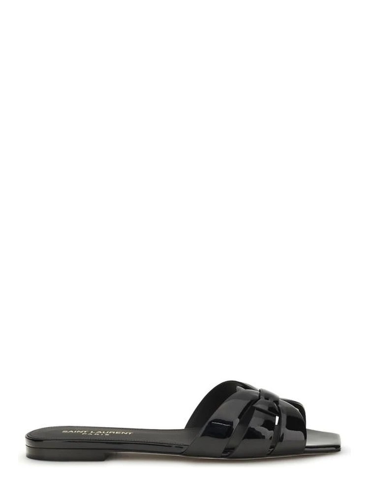 Black Calf Leather Bos Taurus Flat Sandals