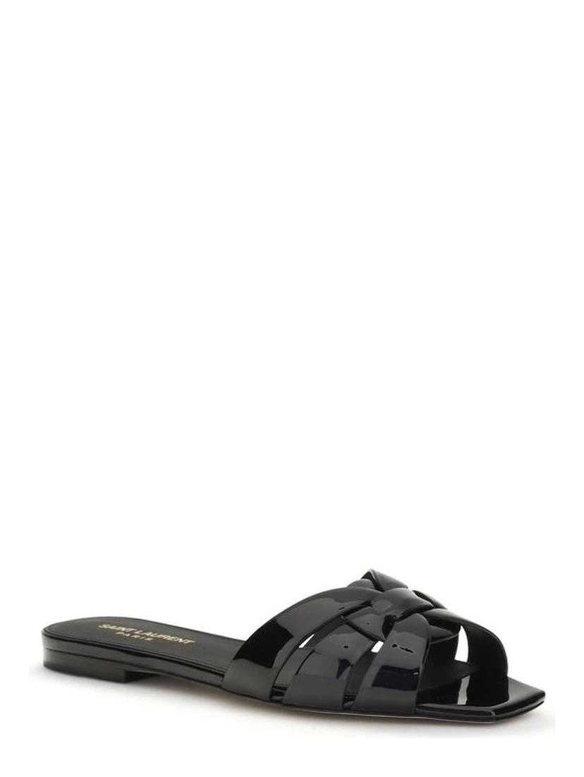 Black Calf Leather Bos Taurus Flat Sandals