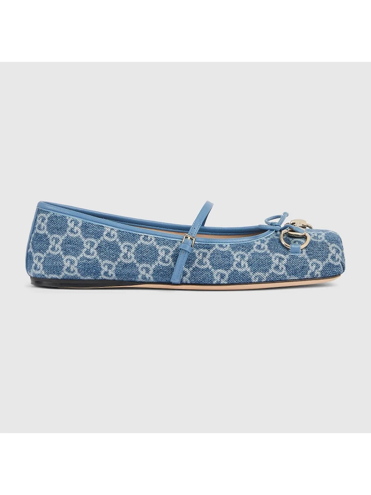 Ballets flat in denim with Horsebit