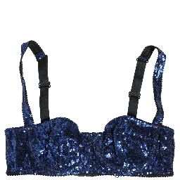 Blue Sequined Nyon Balconnet Bra Underwear