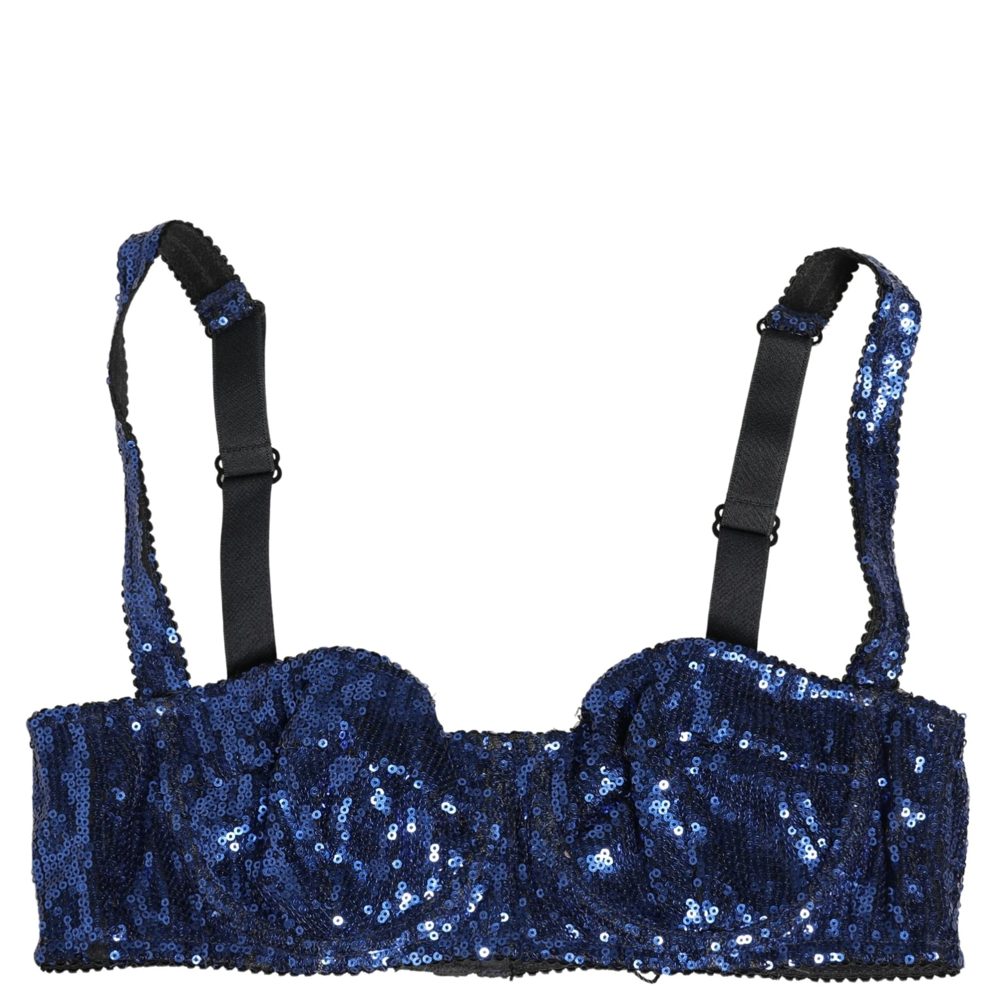 Blue Sequined Nyon Balconnet Bra Underwear