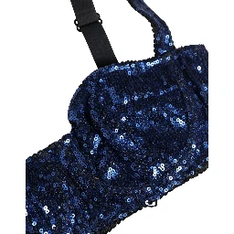 Blue Sequined Nyon Balconnet Bra Underwear