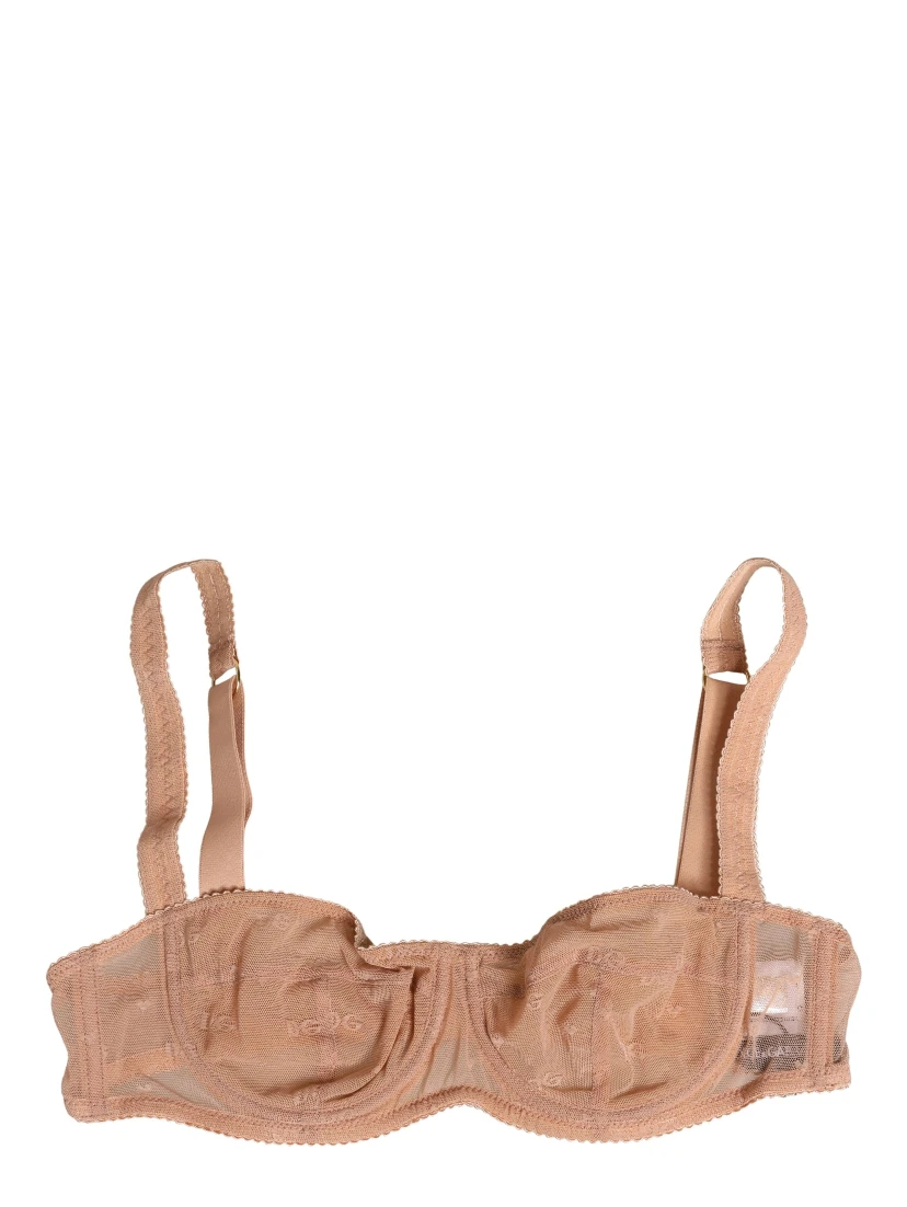 Beige Lace Mesh Underwire Balconnet Bra Underwear