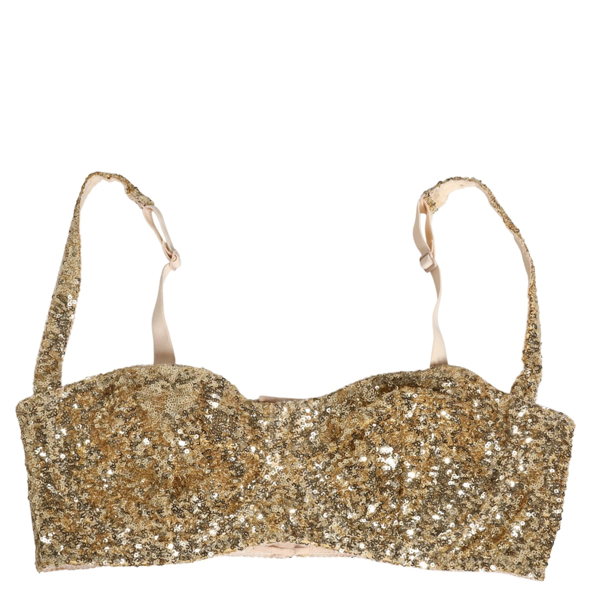 Gold Sequined Semi-Pad Underwire Bra Underwear