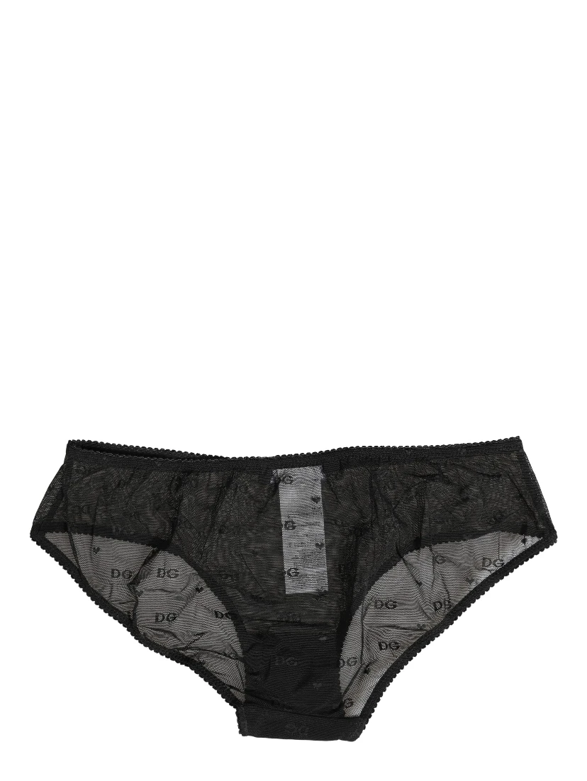 Black Sheer Mesh Lace Logo Brief Panty Underwear