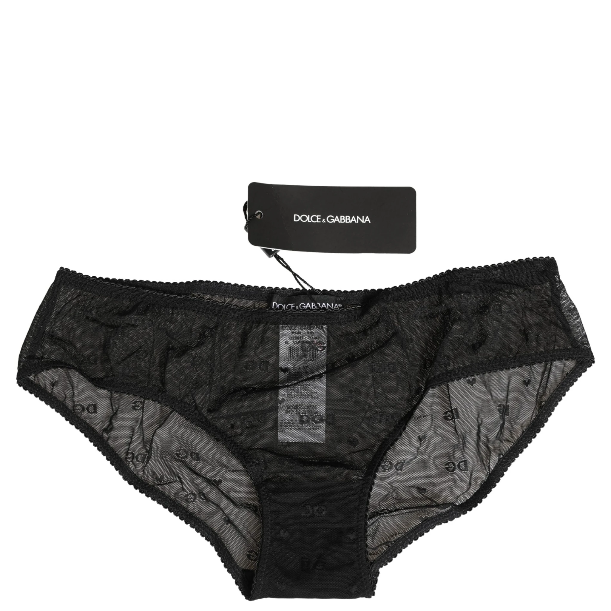 Black Sheer Mesh Lace Logo Brief Panty Underwear