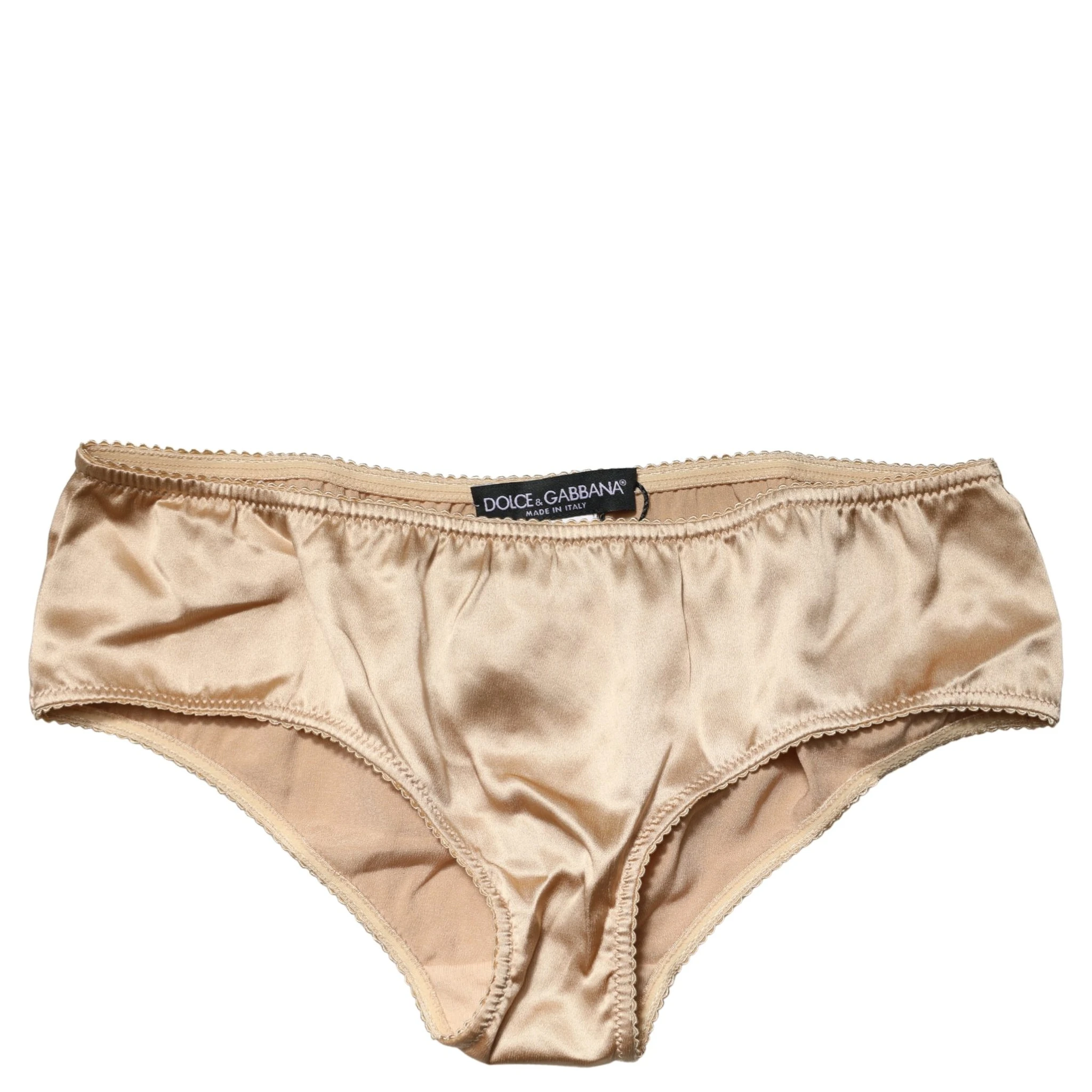 Beige Silk Stretch Mid Waist Brief Panty Underwear