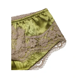 Underwear Green Silk Satin Floral Lace Panty Brief