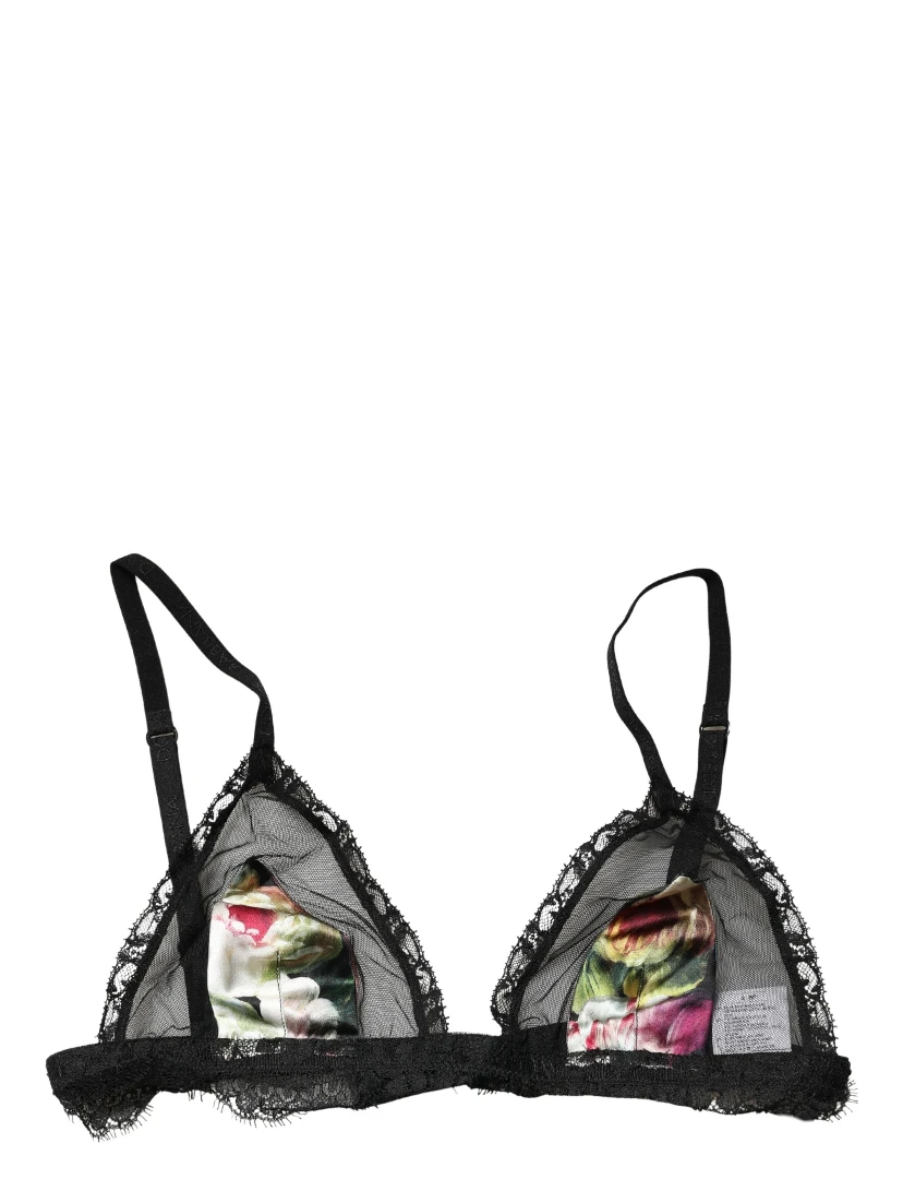 Black Floral Soft Cup Triangle Bra Underwear