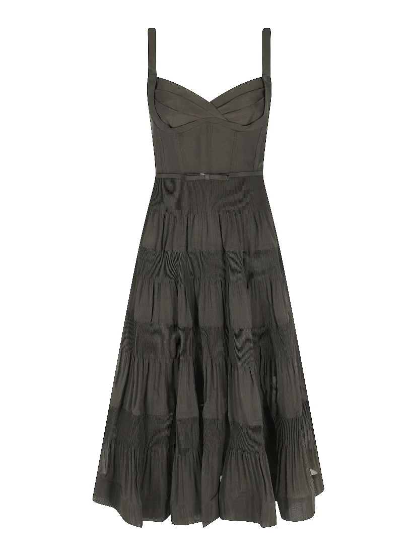 PLEATED DRAPED MIDI DRESS