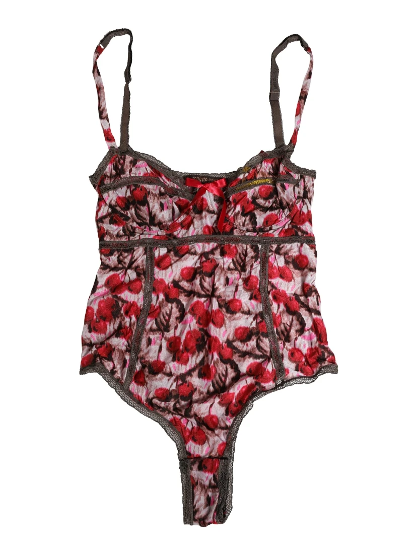 Multicolor CherryPrint Lace Bodysuit Underwear