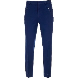 Blue Cotton Casual Pants