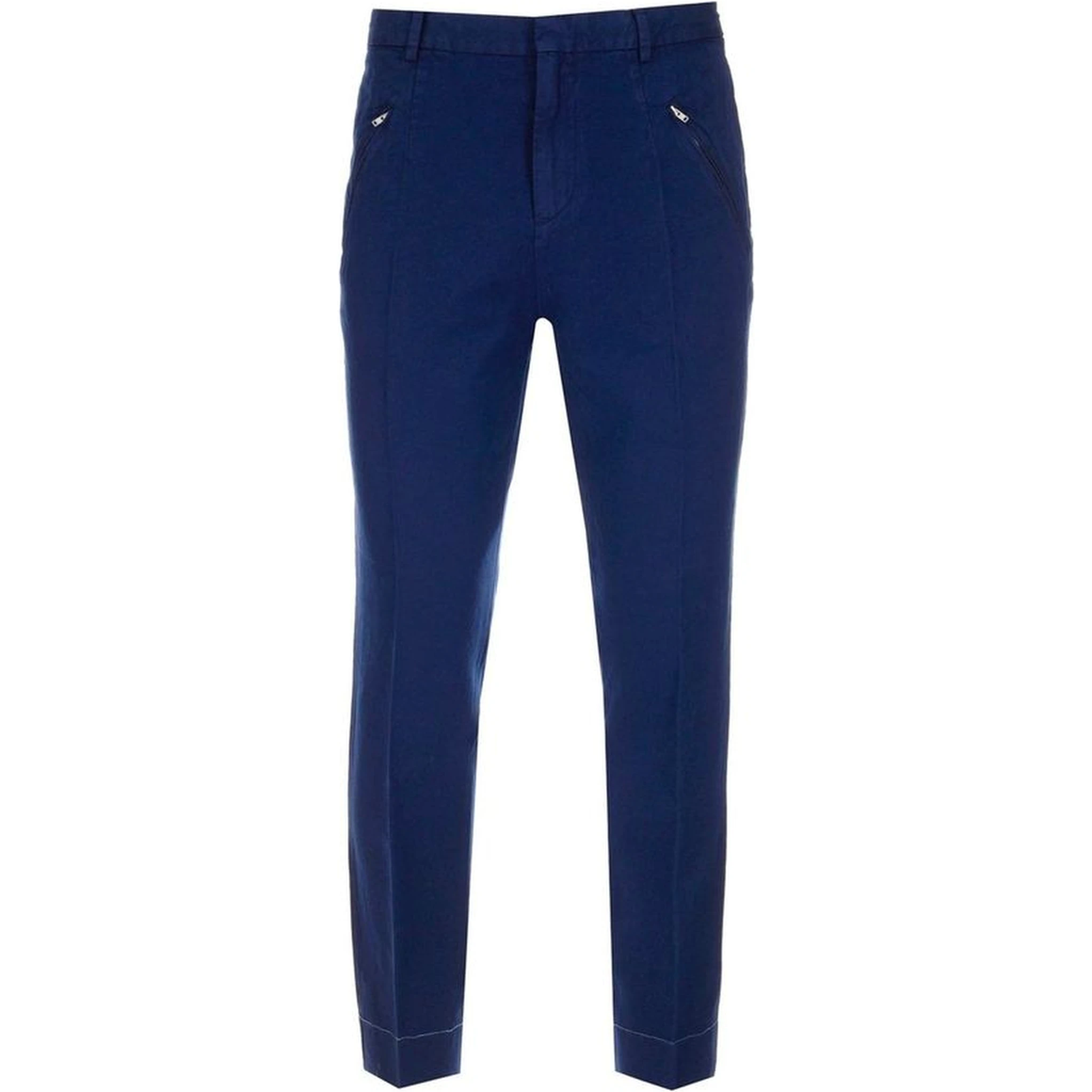 Blue Cotton Casual Pants