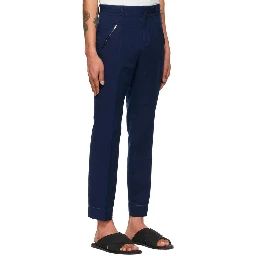 Blue Cotton Casual Pants