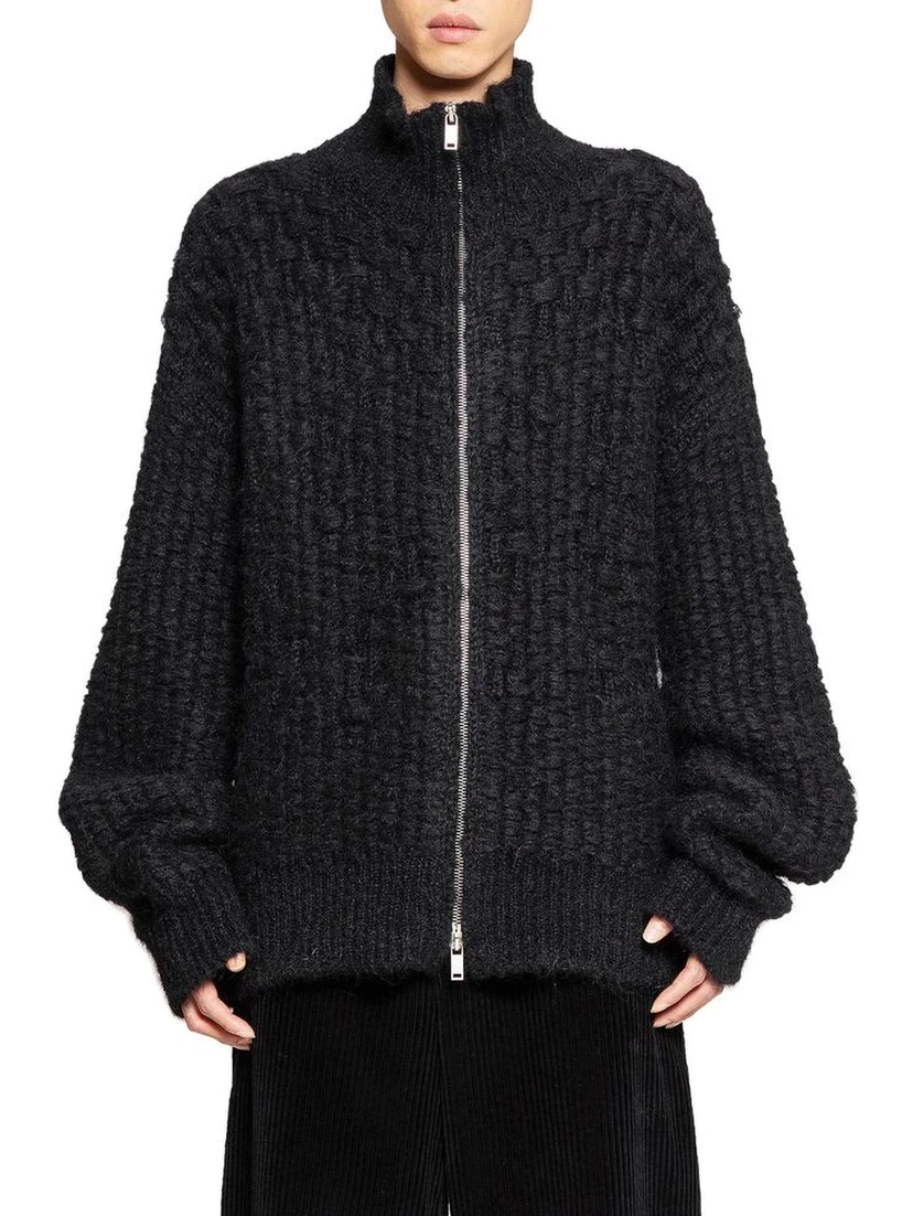 Black Alpaca Leather Cardigan
