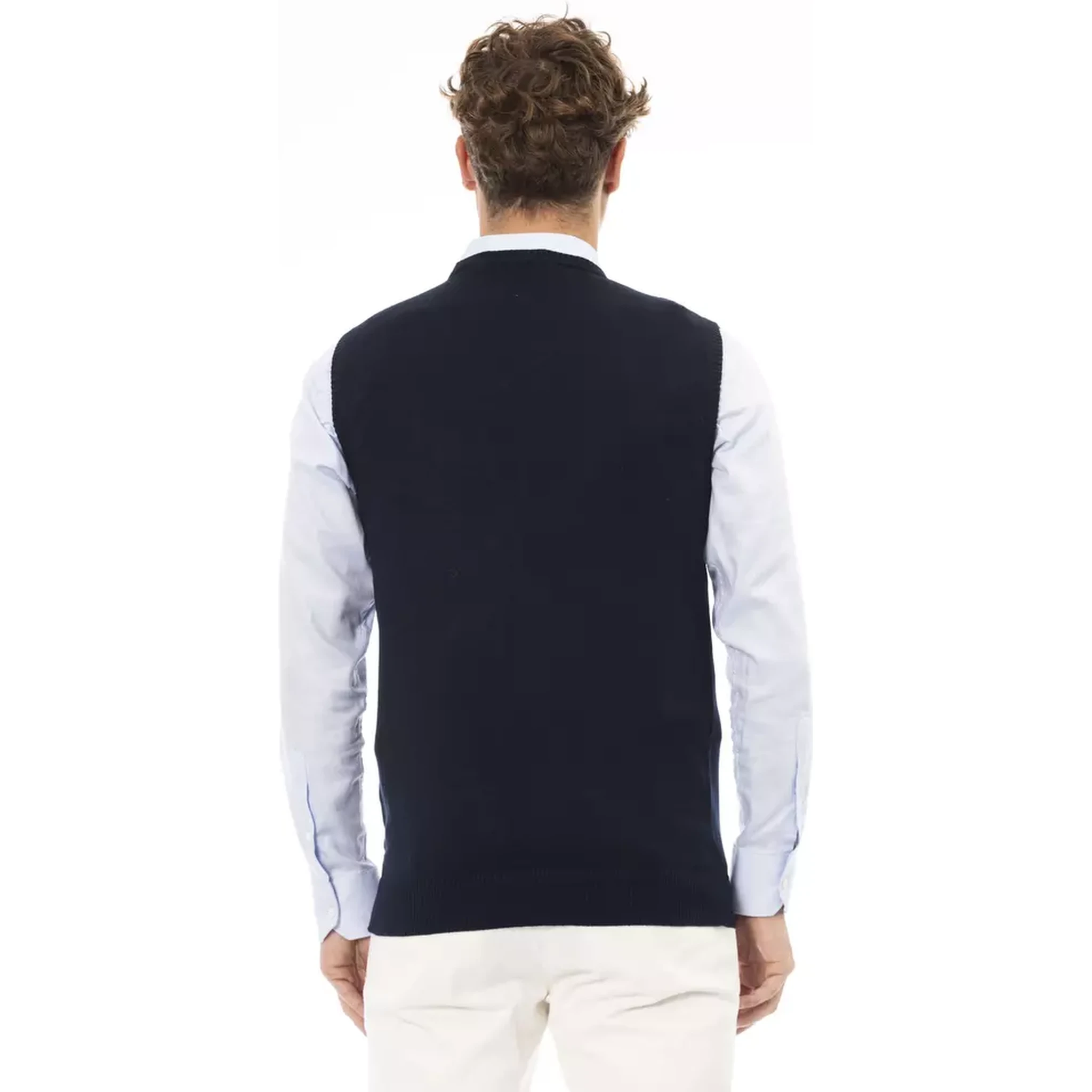 Blue Viscose Men's V-neck Vest
