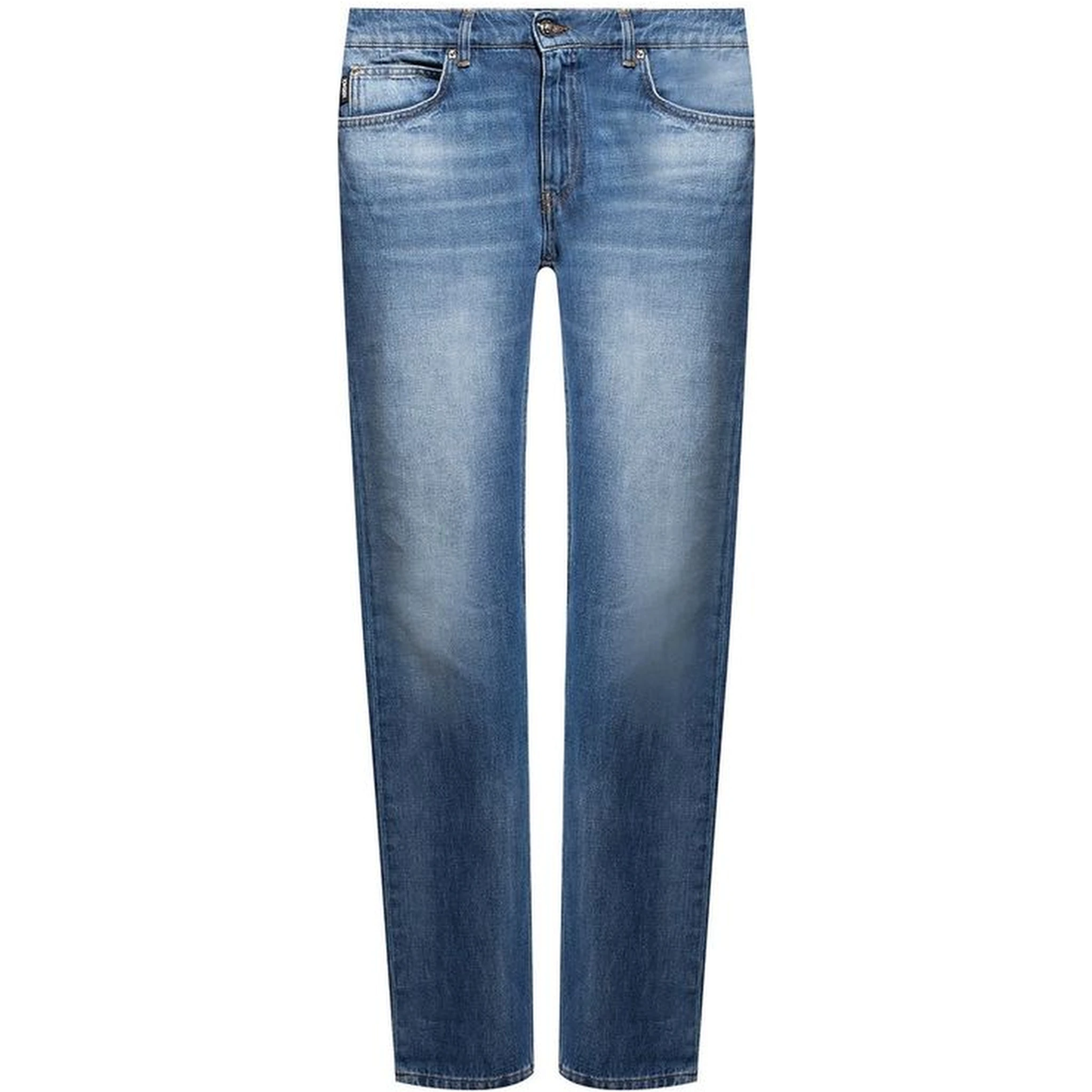 Blue Cotton Straight-Leg Jeans