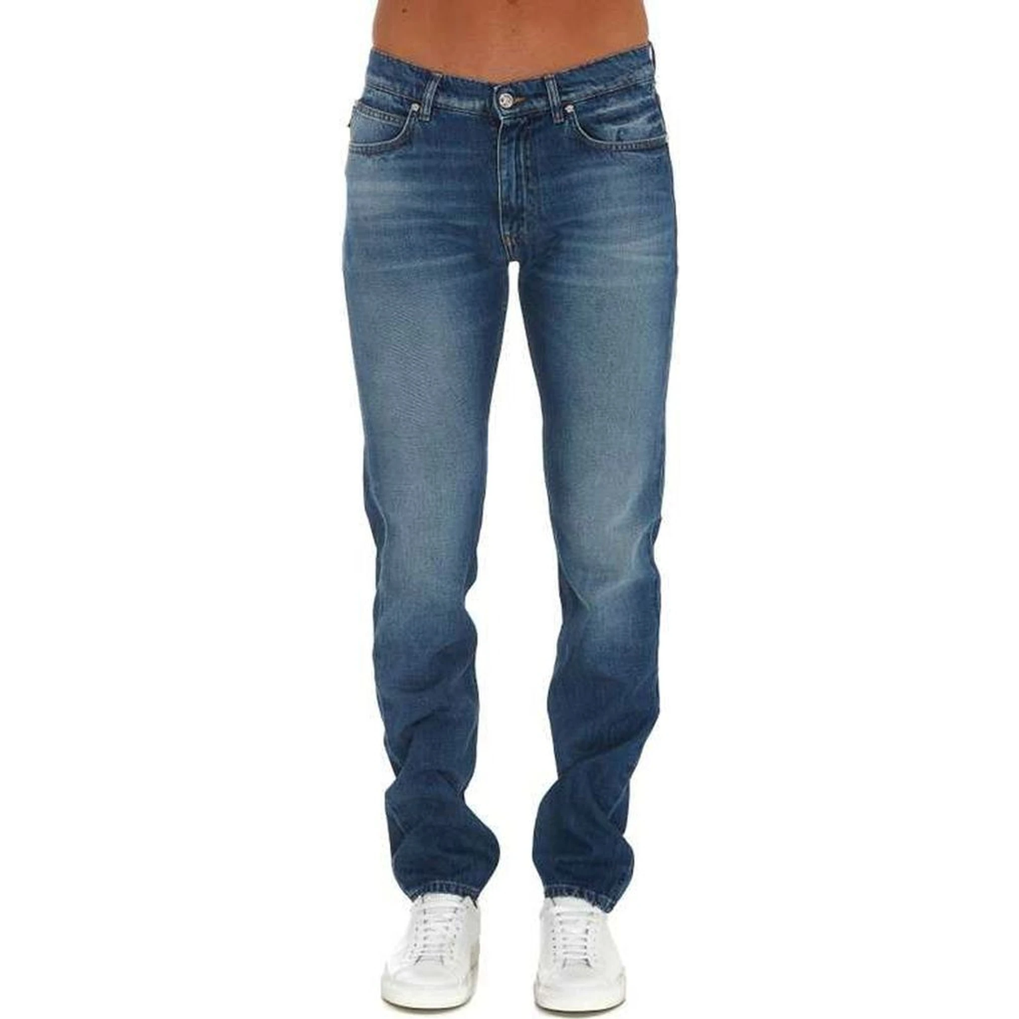 Blue Cotton Straight-Leg Jeans