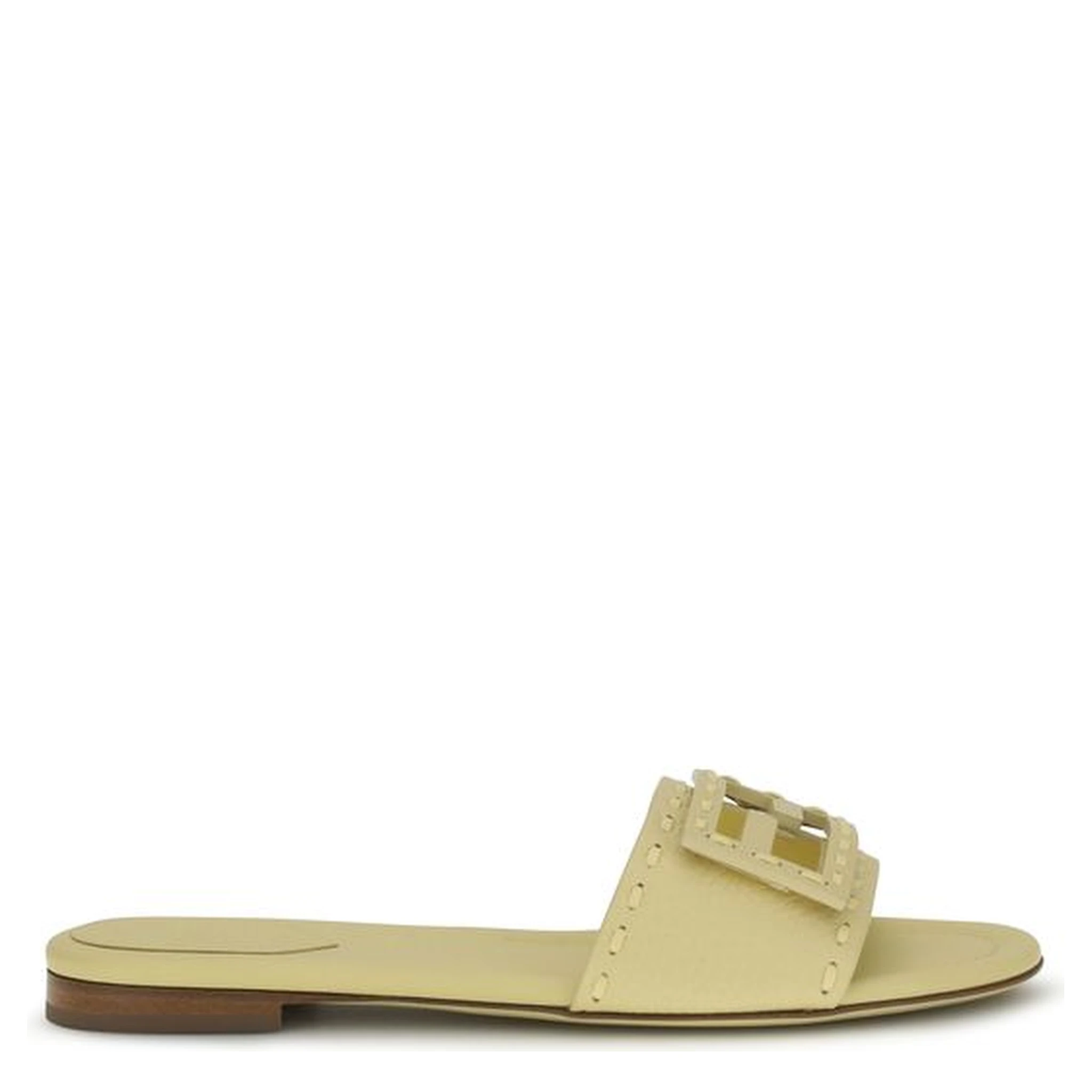 Beige Calf Leather Bos Taurus Flat Sandals