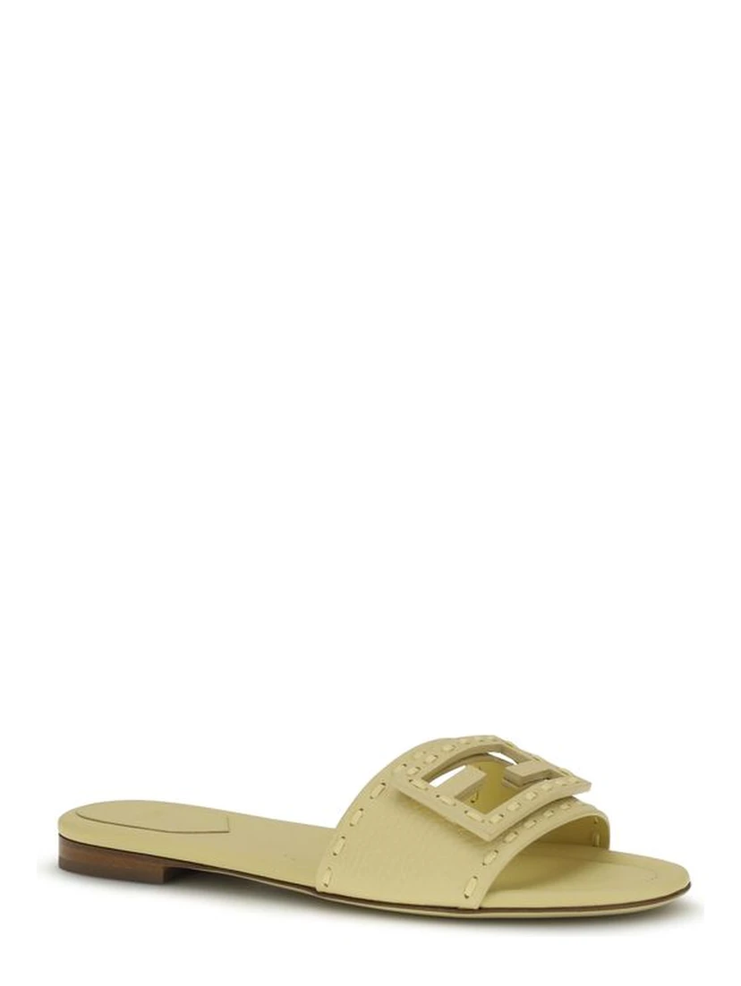 Beige Calf Leather Bos Taurus Flat Sandals