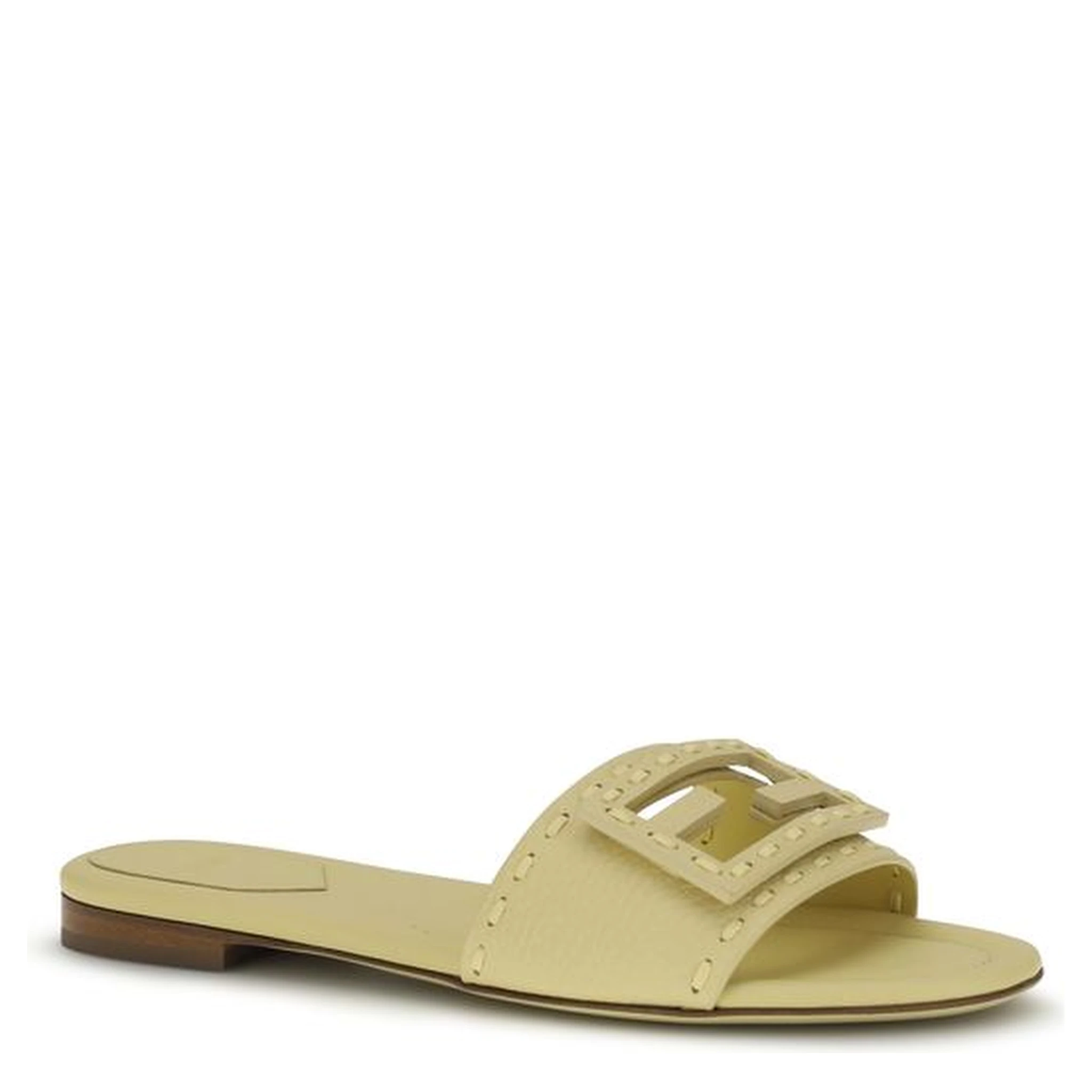 Beige Calf Leather Bos Taurus Flat Sandals